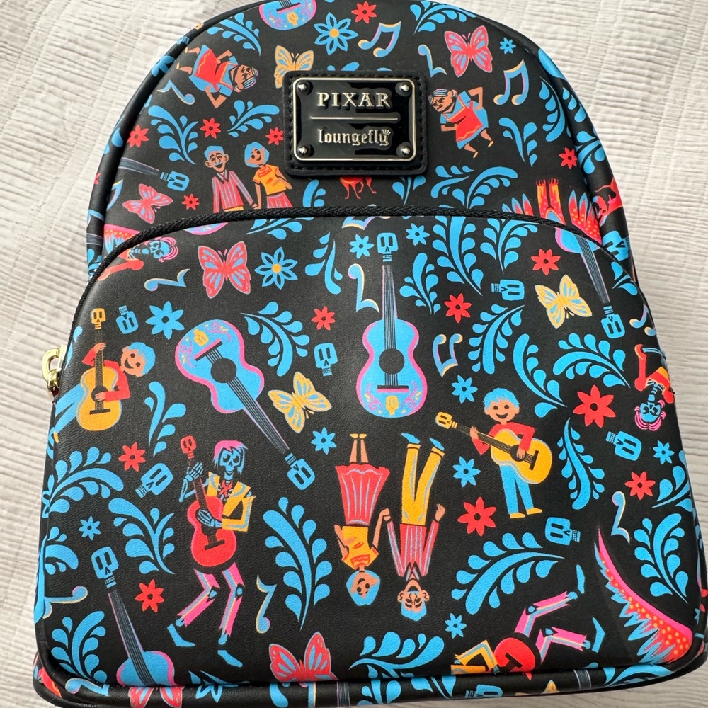 Loungefly Pixar Black Multicolor Guitar & Character Mini Backpack